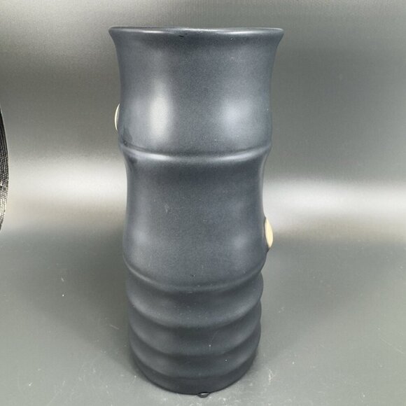 Vintage Hand Made Pottery Vase Vessel Black Glazed With Texture Knobs Signed CCI - Picture 11 of 15